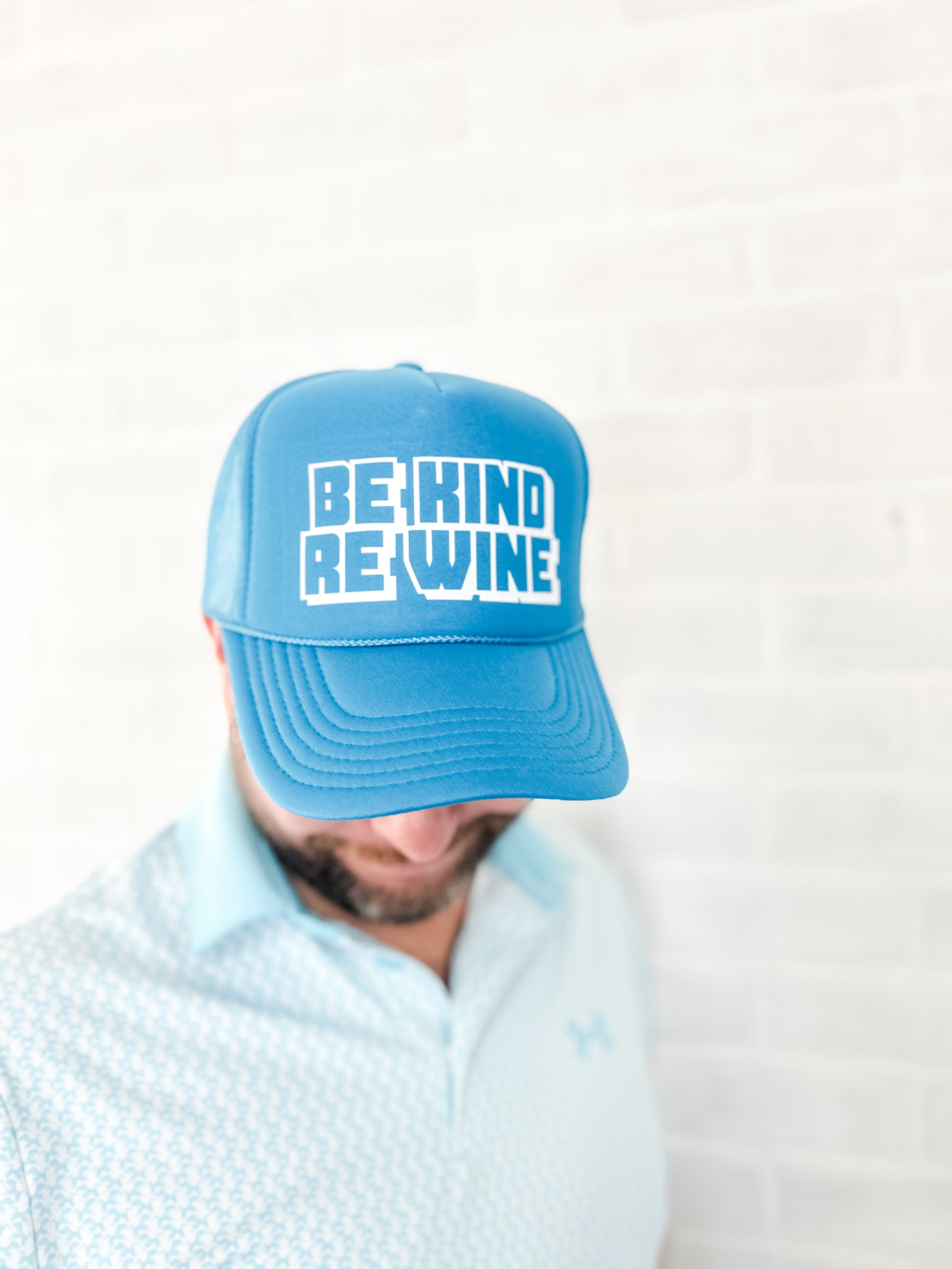 blue corkie be kind re wine apparel for wine drinker gift trucker hat