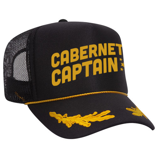 corkie cabernet captain 3 stars nautical wine lover trucker hat in black